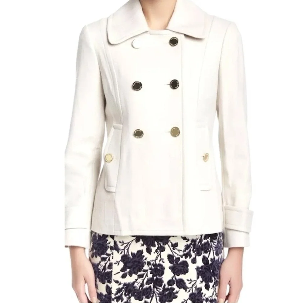 Tory Burch Bernadine Wool Blend Peacoat Button Jacket 48131588 SHELL/IVORY‎ 0